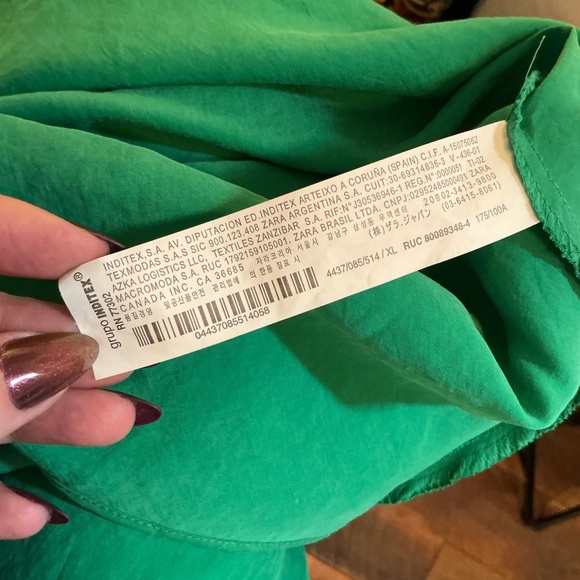 Zara Green Ruched Front Slip Midi Dress Size XL - Picture 8 of 8